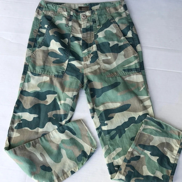 Mother Blue Green Camo The Shaker Chop Crop Pants Size 23 Raw-Edge Hem M… - Picture 4 of 10